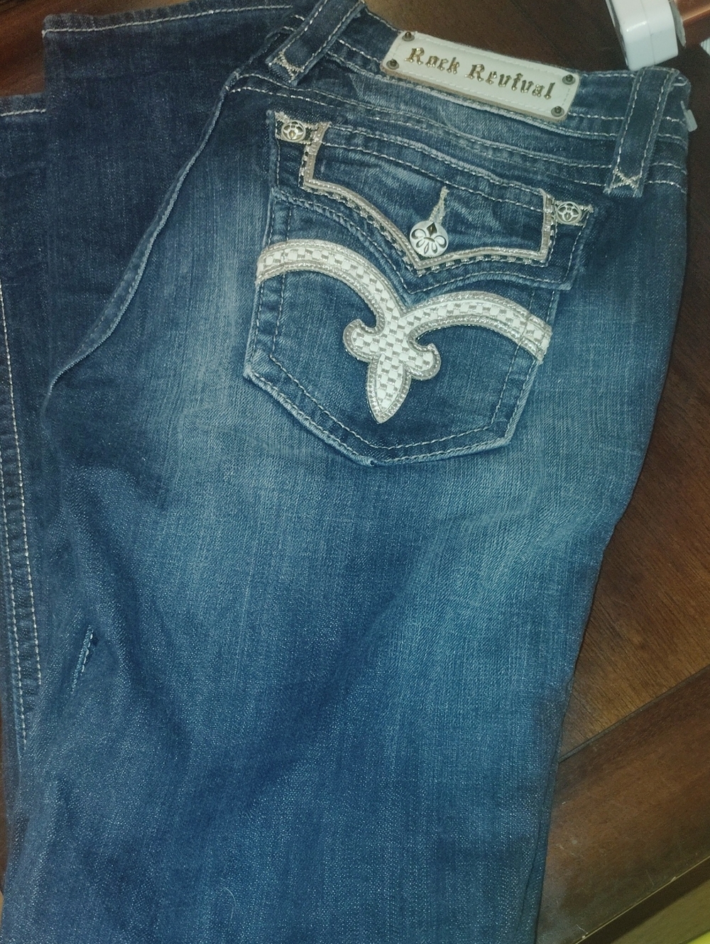 Rock Revival Women's Medium Blue Embroidered Pocket Boot Cut Jeans